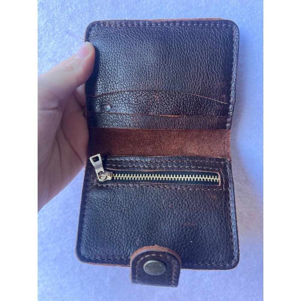 Portland Leather Goods Bifold Wallet Brown Pebbled Leather Snap Coin Pocket